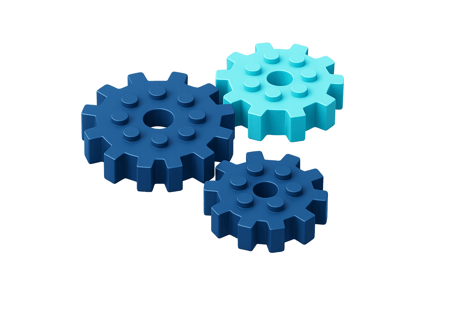 Blue LEGO gears representing AI automation, process optimization, and mechanical efficiency