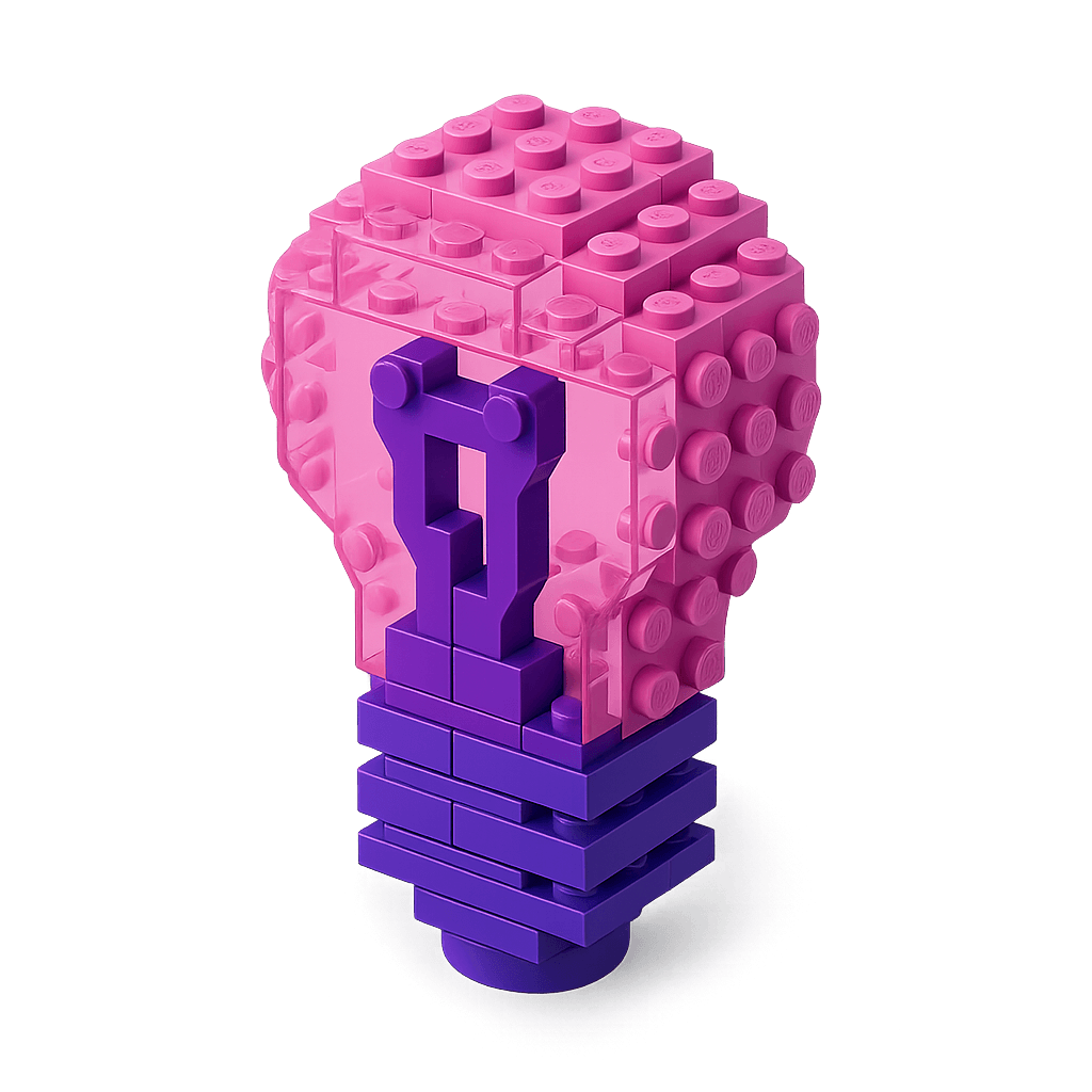 Pink LEGO lightbulb symbolizing innovation, creativity, and technical excellence